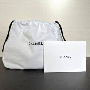 Authentic CHANEL Organic Cotton Canvas Drawstring Bag Storage Pouch and Card